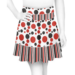 Red & Black Dots & Stripes Skater Skirt - Medium (Personalized)
