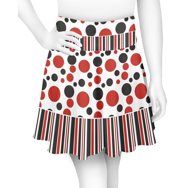 Custom Red & Black Dots & Stripes Skater Skirt - Medium