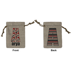 Red & Black Dots & Stripes Small Burlap Gift Bag - Front & Back (Personalized)