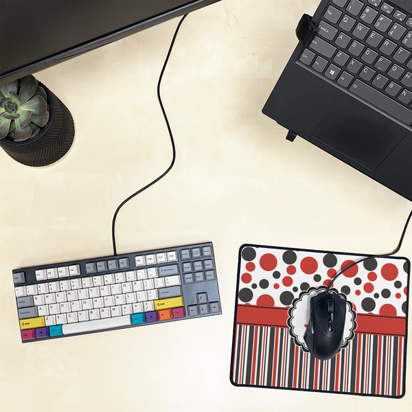 Red & Black Dots & Stripes Small Gaming Mats - LIFESTYLE