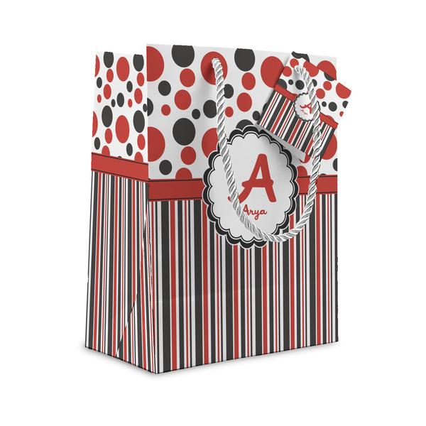 Custom Red & Black Dots & Stripes Small Gift Bag (Personalized)