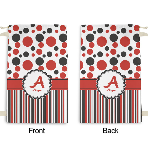Red & Black Dots & Stripes Small Laundry Bag - Front & Back View