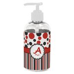 Red & Black Dots & Stripes Plastic Soap / Lotion Dispenser (8 oz - Small - White) (Personalized)
