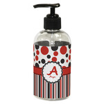 Red & Black Dots & Stripes Plastic Soap / Lotion Dispenser (8 oz - Small - Black) (Personalized)