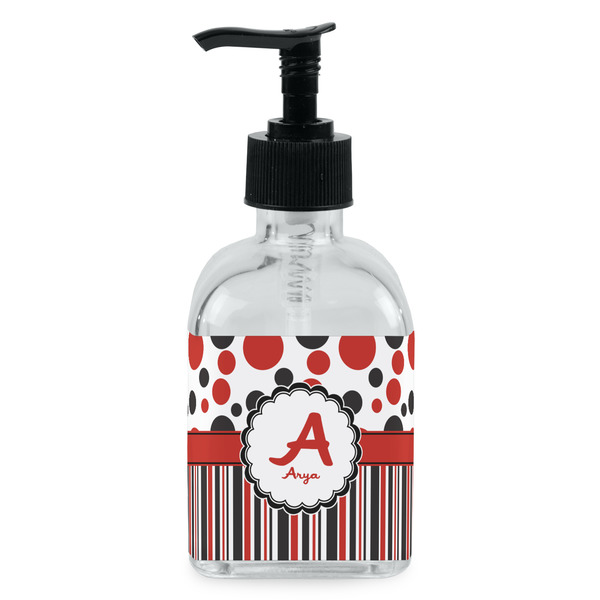 Custom Red & Black Dots & Stripes Glass Soap & Lotion Bottle - Single Bottle (Personalized)