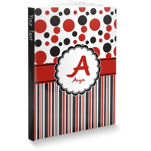 Custom Red & Black Dots & Stripes Softbound Notebook - 7.25" x 10" (Personalized)