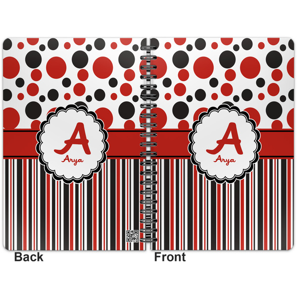 Red & Black Dots & Stripes Spiral Journal 7 x 10 - Apvl