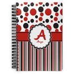 Red & Black Dots & Stripes Spiral Notebook - 7x10 w/ Name and Initial