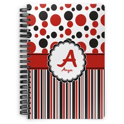 Red & Black Dots & Stripes Spiral Notebook (Personalized)