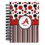 Red & Black Dots & Stripes Spiral Notebook - 5x7 w/ Name and Initial