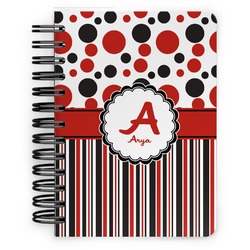 Red & Black Dots & Stripes Spiral Notebook - 5x7 w/ Name and Initial