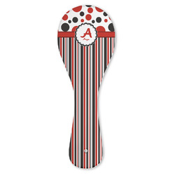 Red & Black Dots & Stripes Ceramic Spoon Rest (Personalized)
