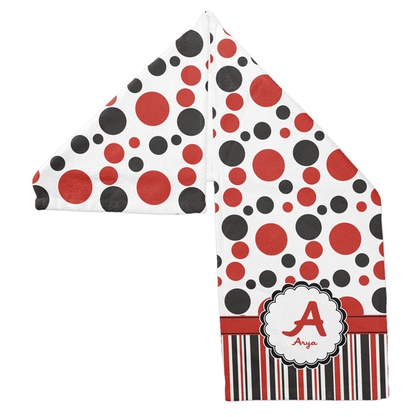 Red & Black Dots & Stripes Sports Towel Folded - Both Sides Showing