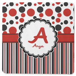 Red & Black Dots & Stripes Square Rubber Backed Coaster (Personalized)