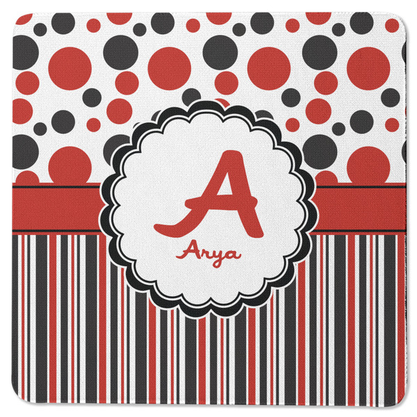 Custom Red & Black Dots & Stripes Square Rubber Backed Coaster (Personalized)