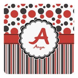Red & Black Dots & Stripes Square Decal - Small (Personalized)