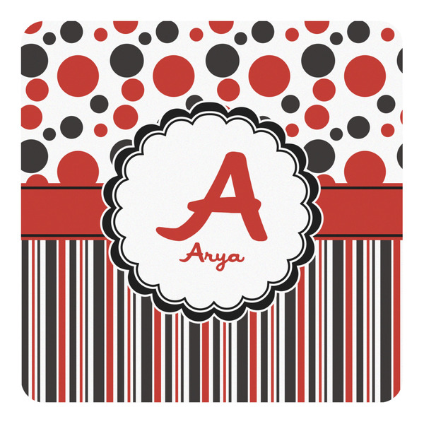 Custom Red & Black Dots & Stripes Square Decal (Personalized)