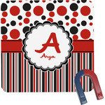Red & Black Dots & Stripes Square Fridge Magnet (Personalized)