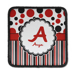 Red & Black Dots & Stripes Iron On Square Patch w/ Name and Initial