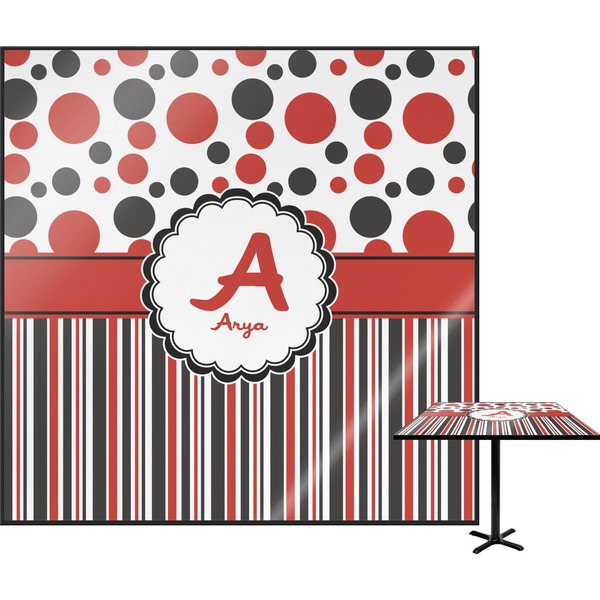 Custom Red & Black Dots & Stripes Square Table Top (Personalized)