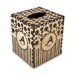 Red & Black Dots & Stripes Wood Tissue Box Cover - Square (Personalized)