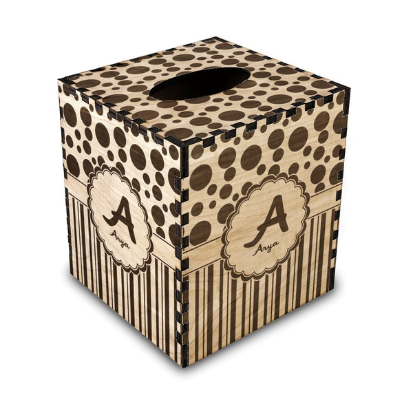 Custom Red & Black Dots & Stripes Wood Tissue Box Cover (Personalized)