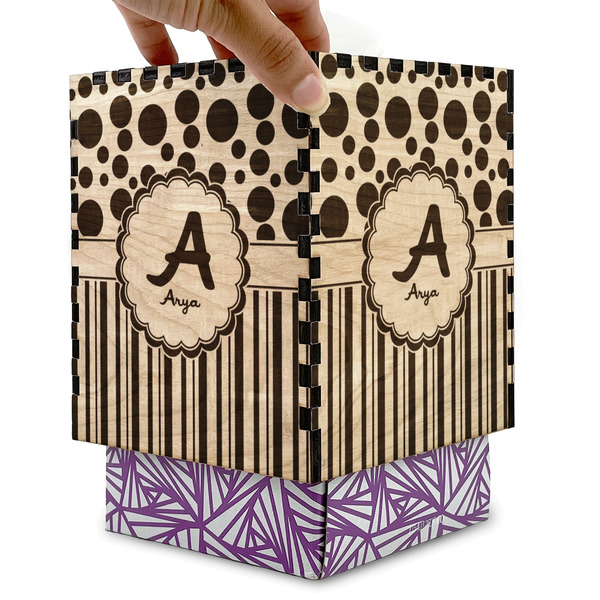 Red & Black Dots & Stripes Square Tissue Box Covers - Wood - with box