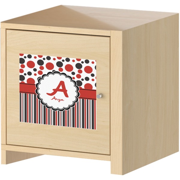 Red & Black Dots & Stripes Square Wall Decal on Wooden Cabinet