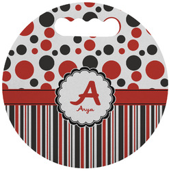 Red & Black Dots & Stripes Stadium Cushion (Round) (Personalized)