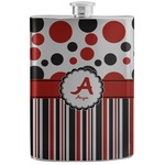 Red & Black Dots & Stripes Stainless Steel Flask (Personalized)