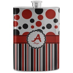 Red & Black Dots & Stripes Stainless Steel Flask (Personalized)