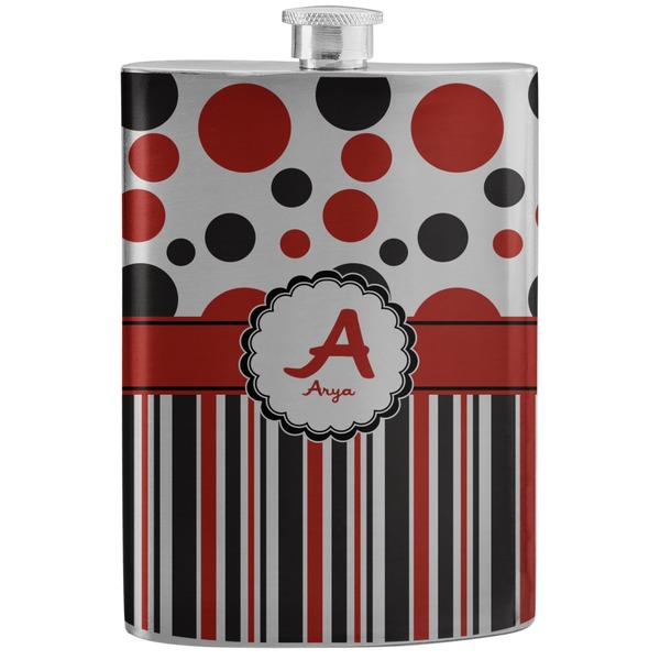 Custom Red & Black Dots & Stripes Stainless Steel Flask (Personalized)