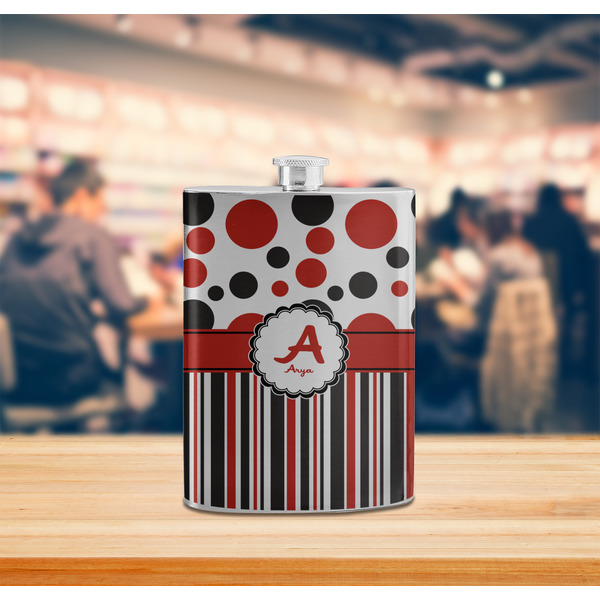 Red & Black Dots & Stripes Stainless Steel Flask - LIFESTYLE 2