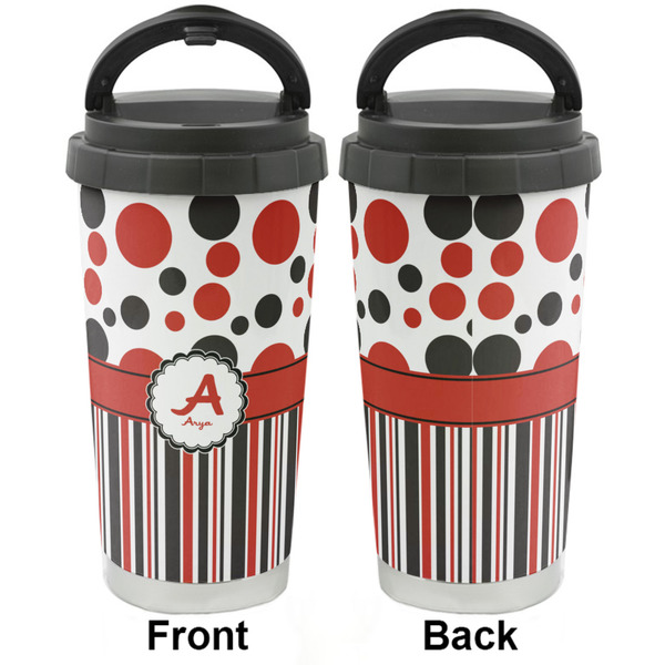 Red & Black Dots & Stripes Stainless Steel Travel Cup - Apvl
