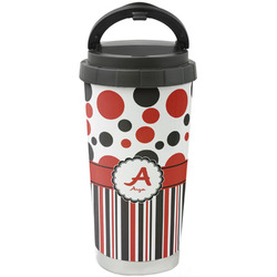 Red & Black Dots & Stripes Stainless Steel Coffee Tumbler (Personalized)
