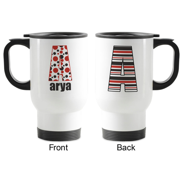 Red & Black Dots & Stripes Stainless Steel Travel Mug with Handle - Apvl