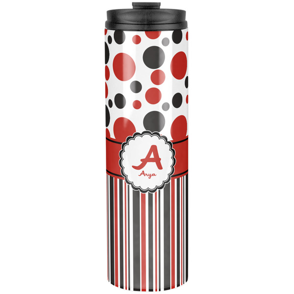 Custom Red & Black Dots & Stripes Stainless Steel Skinny Tumbler - 20 oz (Personalized)