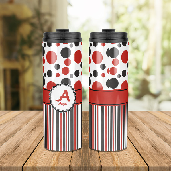 Red & Black Dots & Stripes Stainless Steel Tumbler - Lifestyle