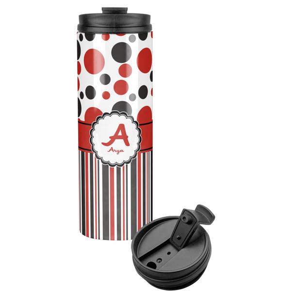 Custom Red & Black Dots & Stripes Stainless Steel Skinny Tumbler (Personalized)