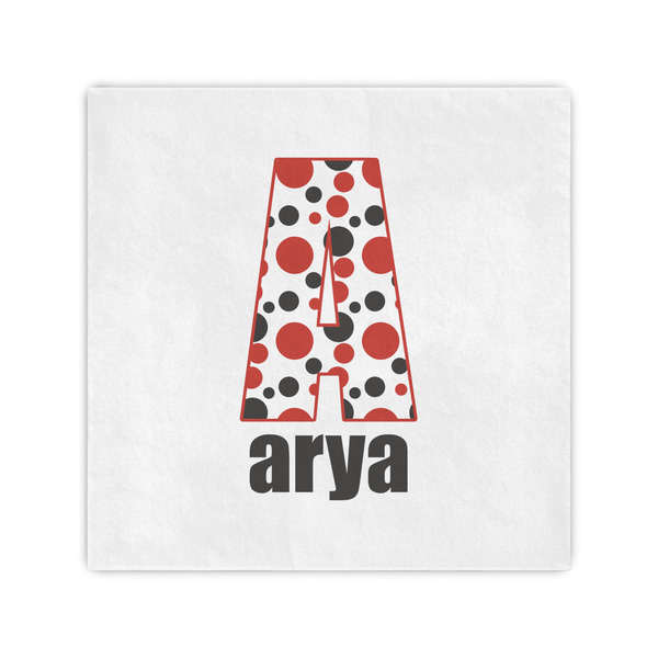 Custom Red & Black Dots & Stripes Standard Cocktail Napkins (Personalized)