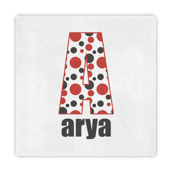 Custom Red & Black Dots & Stripes Standard Decorative Napkins (Personalized)