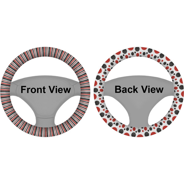 Red & Black Dots & Stripes Steering Wheel Cover- Front and Back
