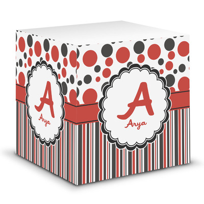Red & Black Dots & Stripes Sticky Note Cube (Personalized)