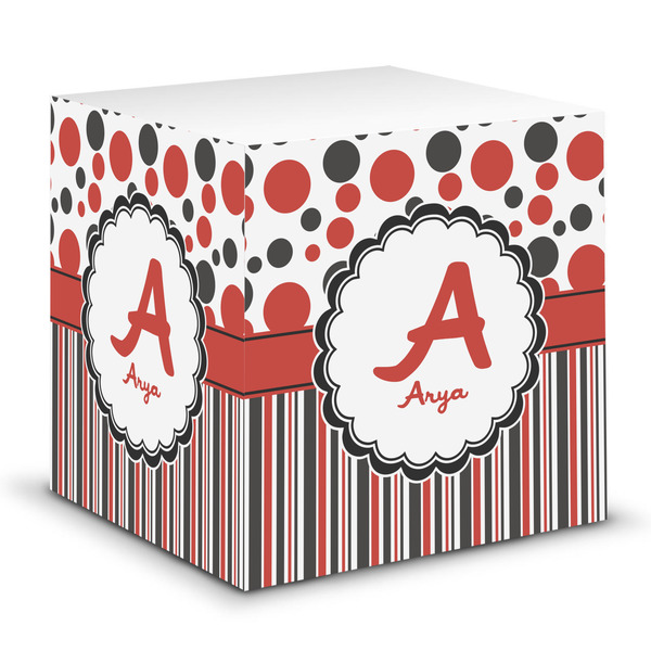 Custom Red & Black Dots & Stripes Sticky Note Cube (Personalized)