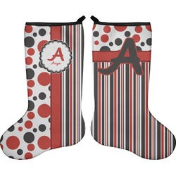 Red & Black Dots & Stripes Holiday Stocking - Double-Sided - Neoprene (Personalized)