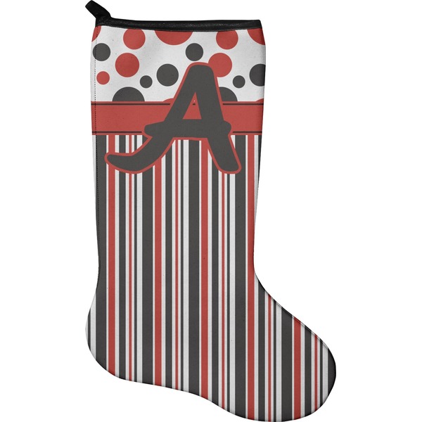 Custom Red & Black Dots & Stripes Holiday Stocking - Neoprene (Personalized)
