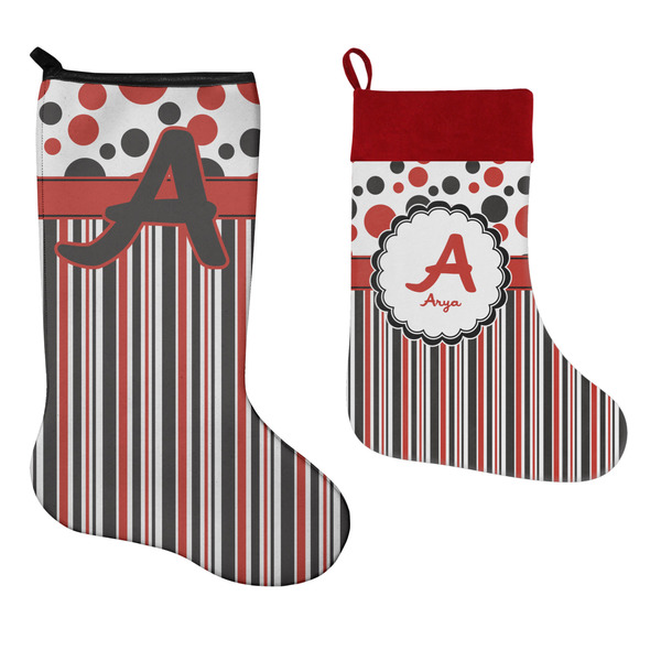 Red & Black Dots & Stripes Stockings - Side by Side compare