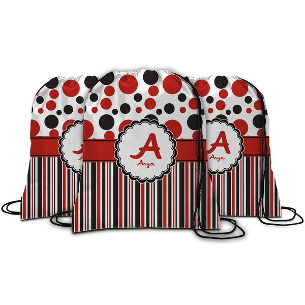 Red & Black Dots & Stripes String Backpack - MAIN