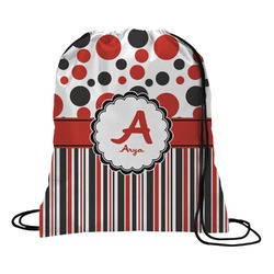 Red & Black Dots & Stripes Drawstring Backpack (Personalized)