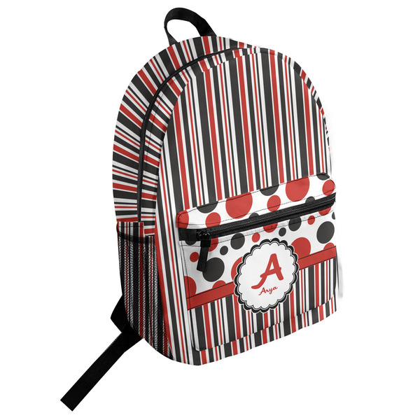Custom Red & Black Dots & Stripes Student Backpack (Personalized)